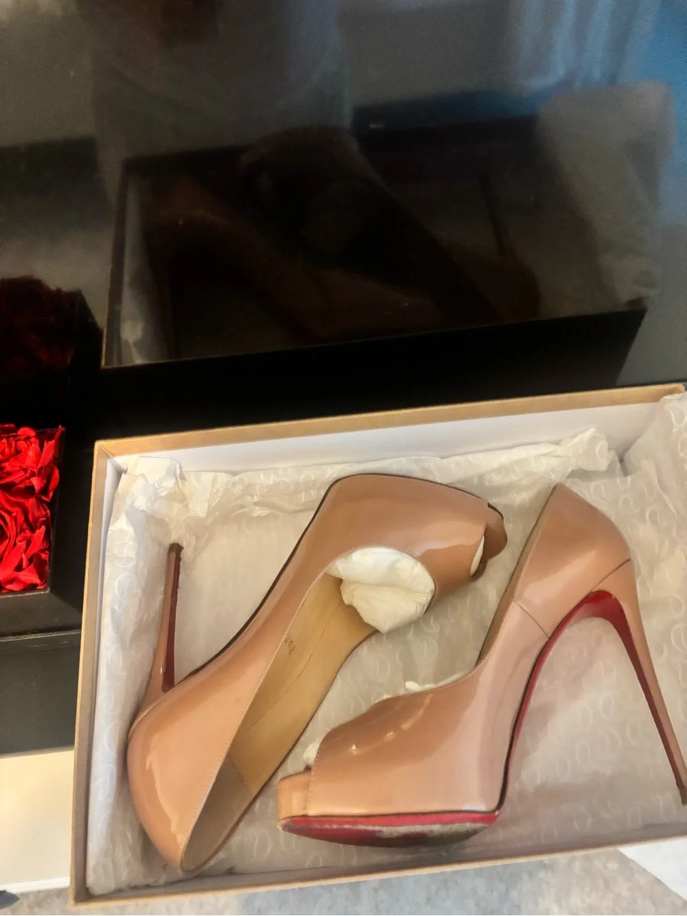 Christian Louboutin Very Prive Patent Nude Pumps with Red Sole
